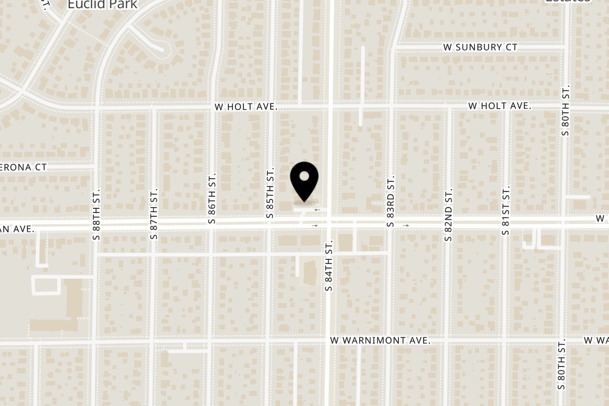 Map showing the location of Mi Pueblo Mexican Restaurant on 8412 W Morgan Ave in Milwaukee